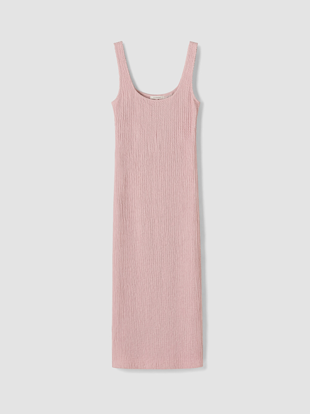Pembe Kare Yaka Dokulu Bodycon Elbise
