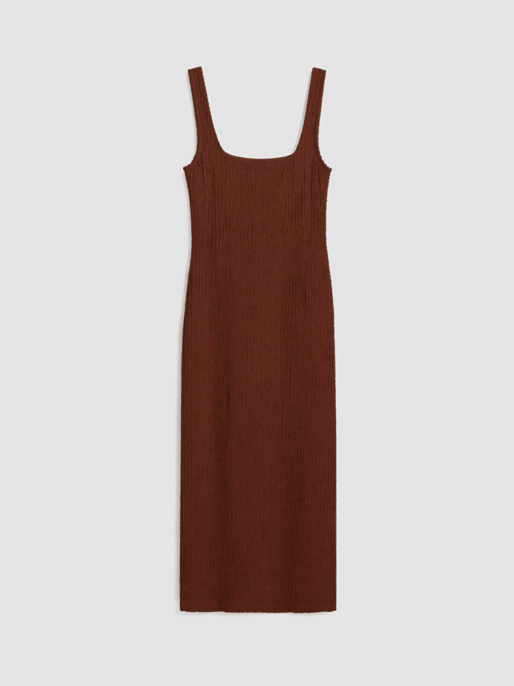 Kahverengi Kare Yaka Dokulu Bodycon Elbise-2