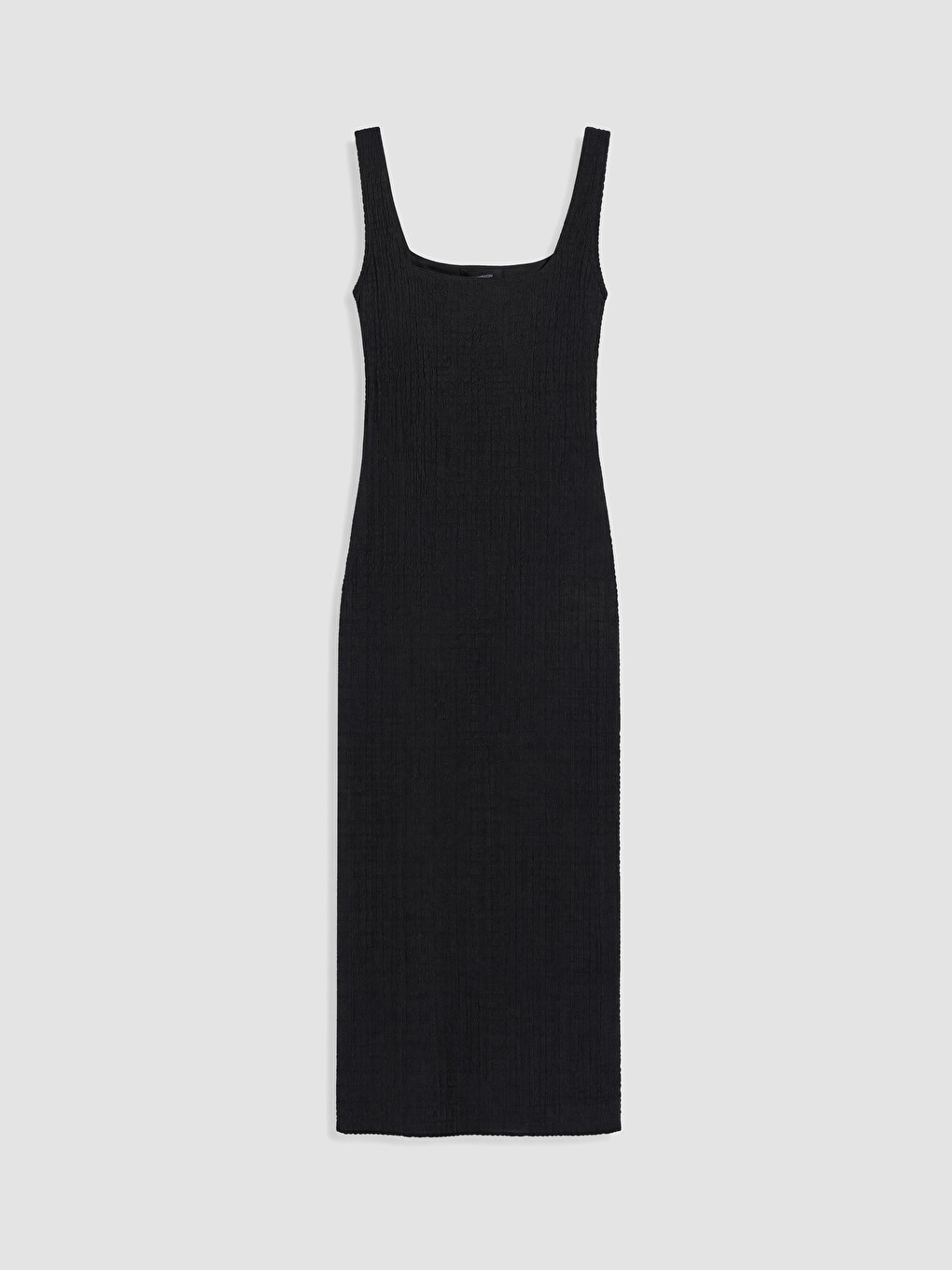 Siyah Kare Yaka Dokulu Bodycon Elbise