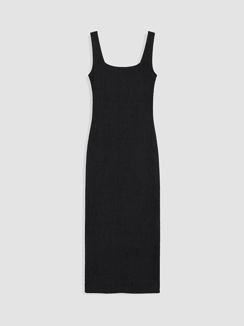 Siyah Kare Yaka Dokulu Bodycon Elbise-2