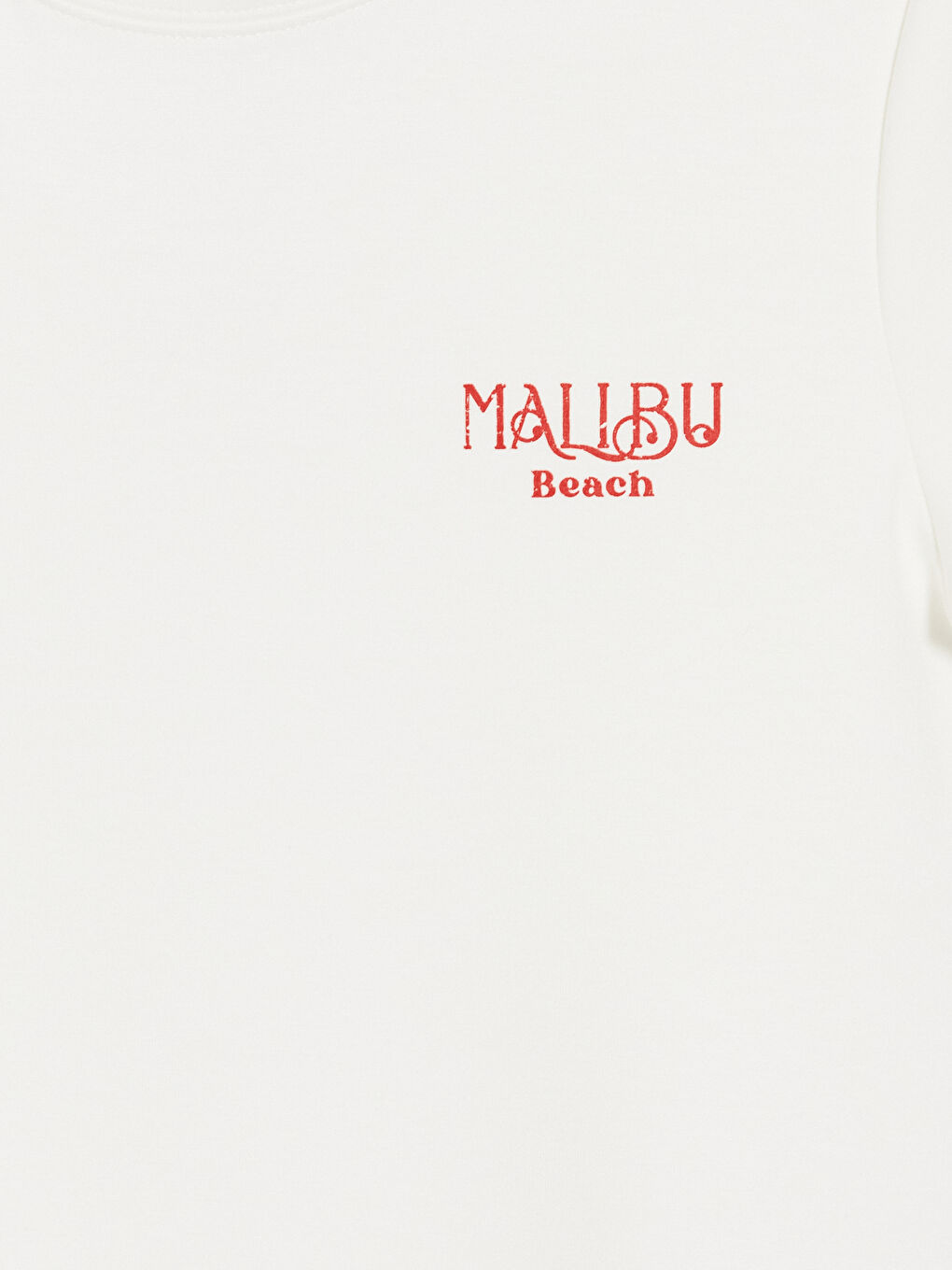 Beyaz Bisiklet Yaka Malibu Baskılı Kadın Tişört-2