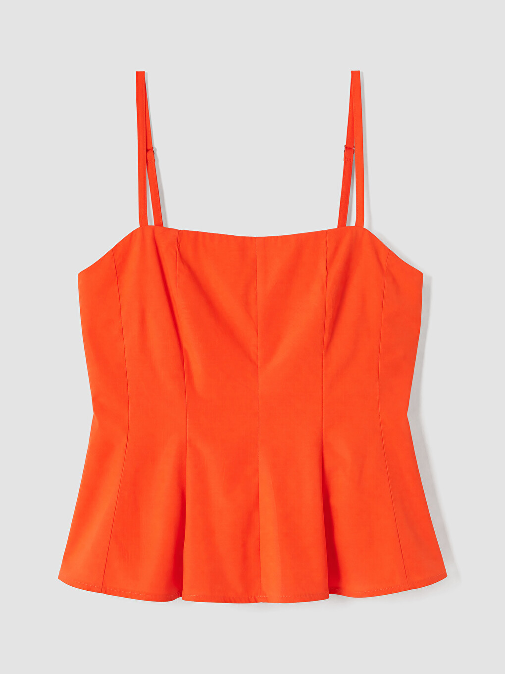 Kırmızı Kare Yaka İp Askılı Peplum Bluz