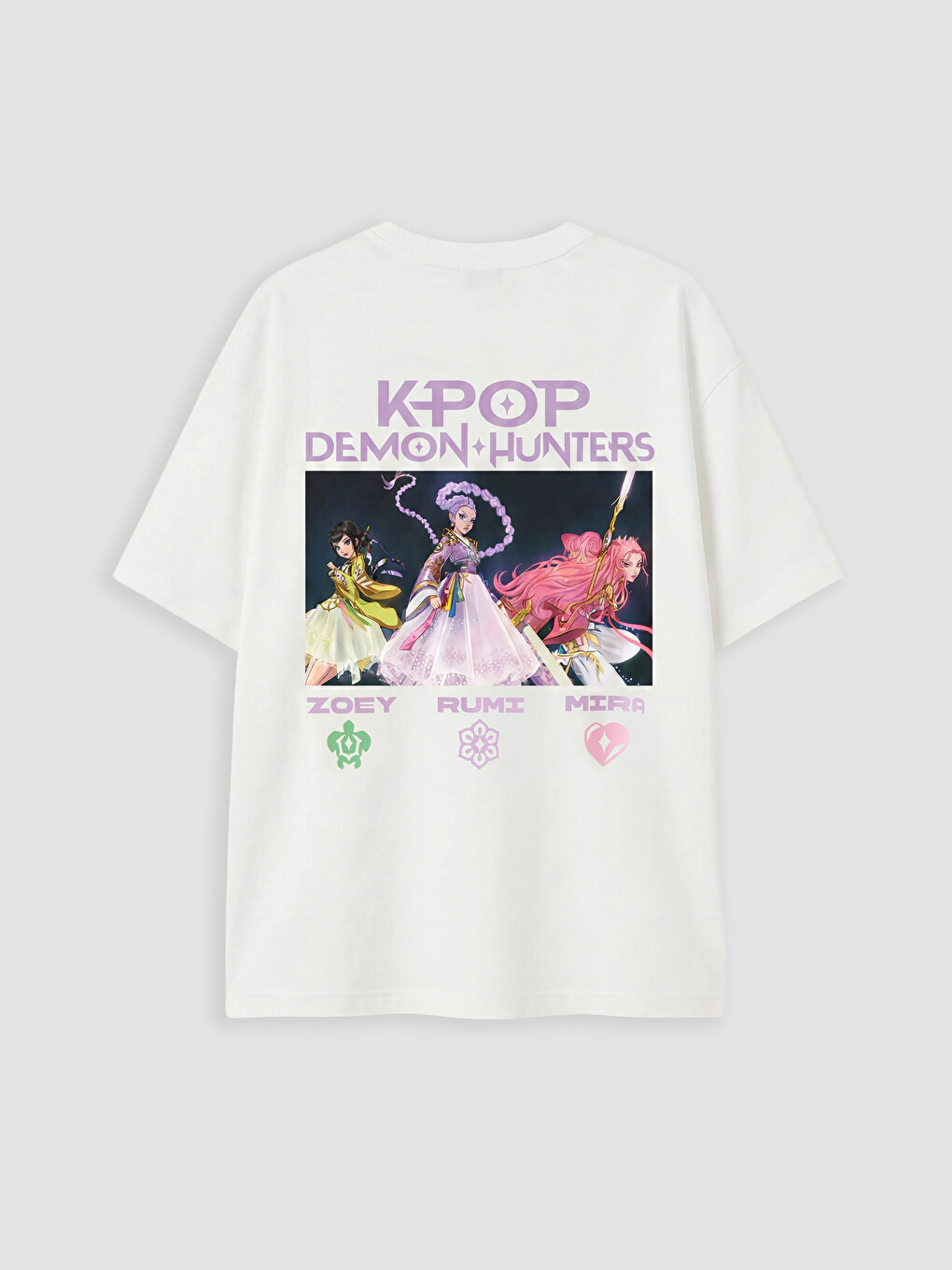 Beyaz K-pop Demon Hunters Baskılı Kız Çocuk Tişört-2