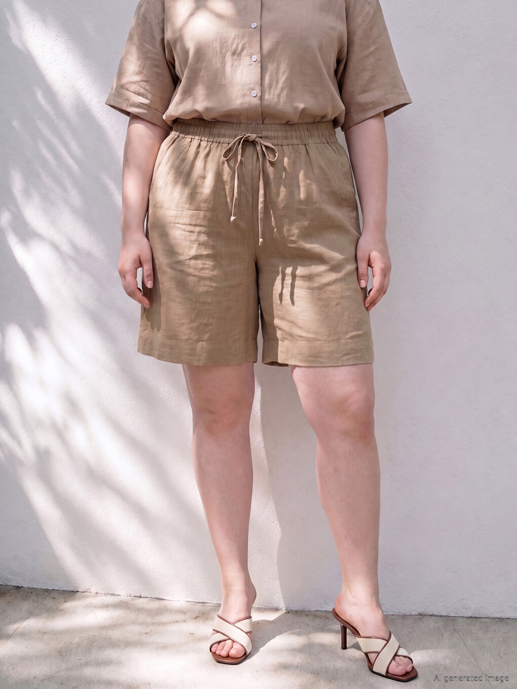 Shorts Femme Grande Taille Mélange De Lin-1