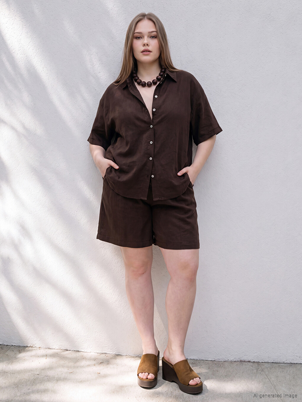 Plus Size Linen Blend Women's Shorts
