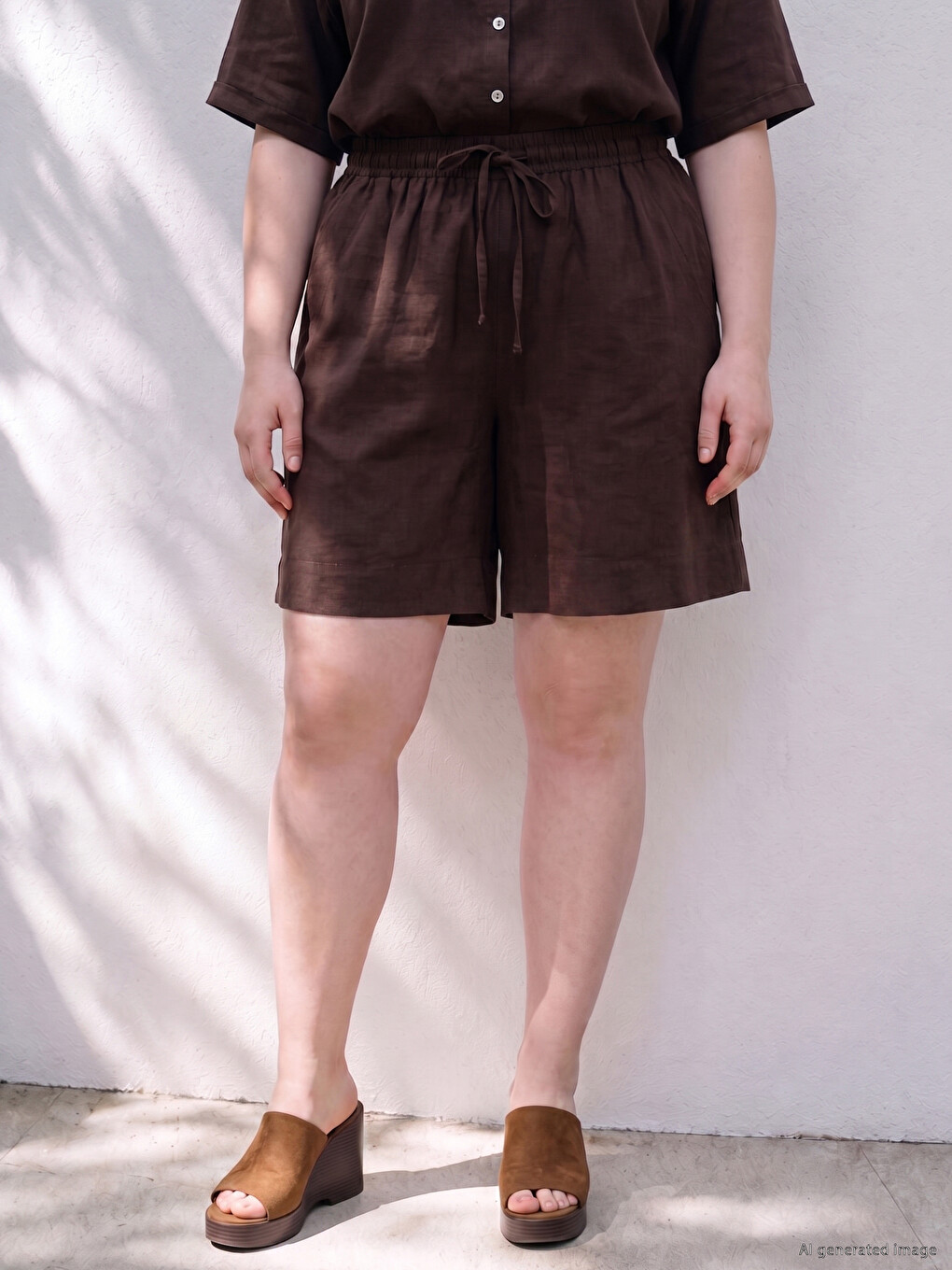 Plus Size Linen Blend Women's Shorts-1