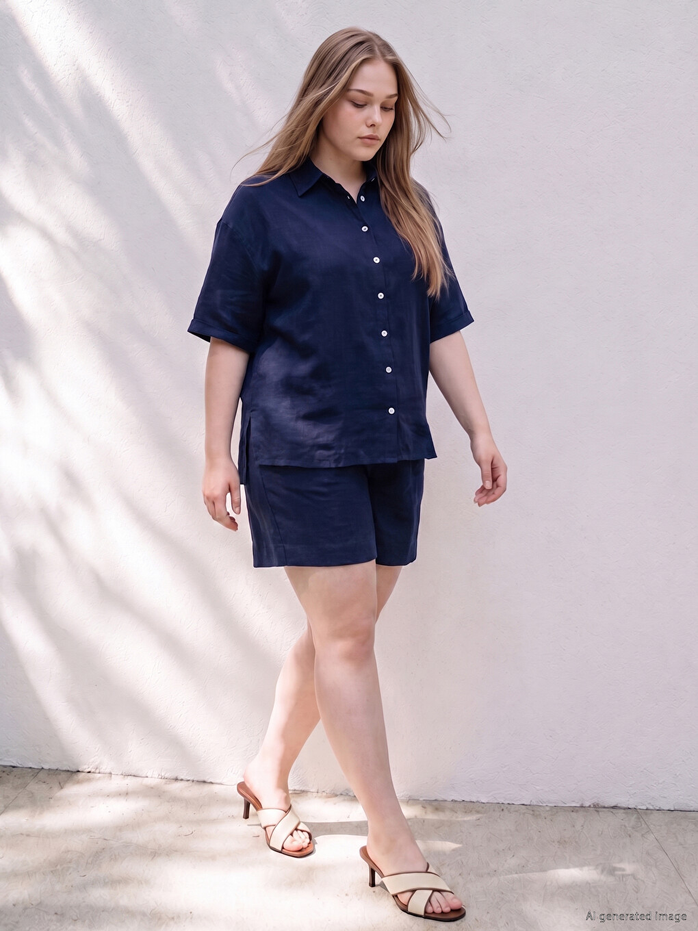 Plus Size Linen Blend Women's Shorts
