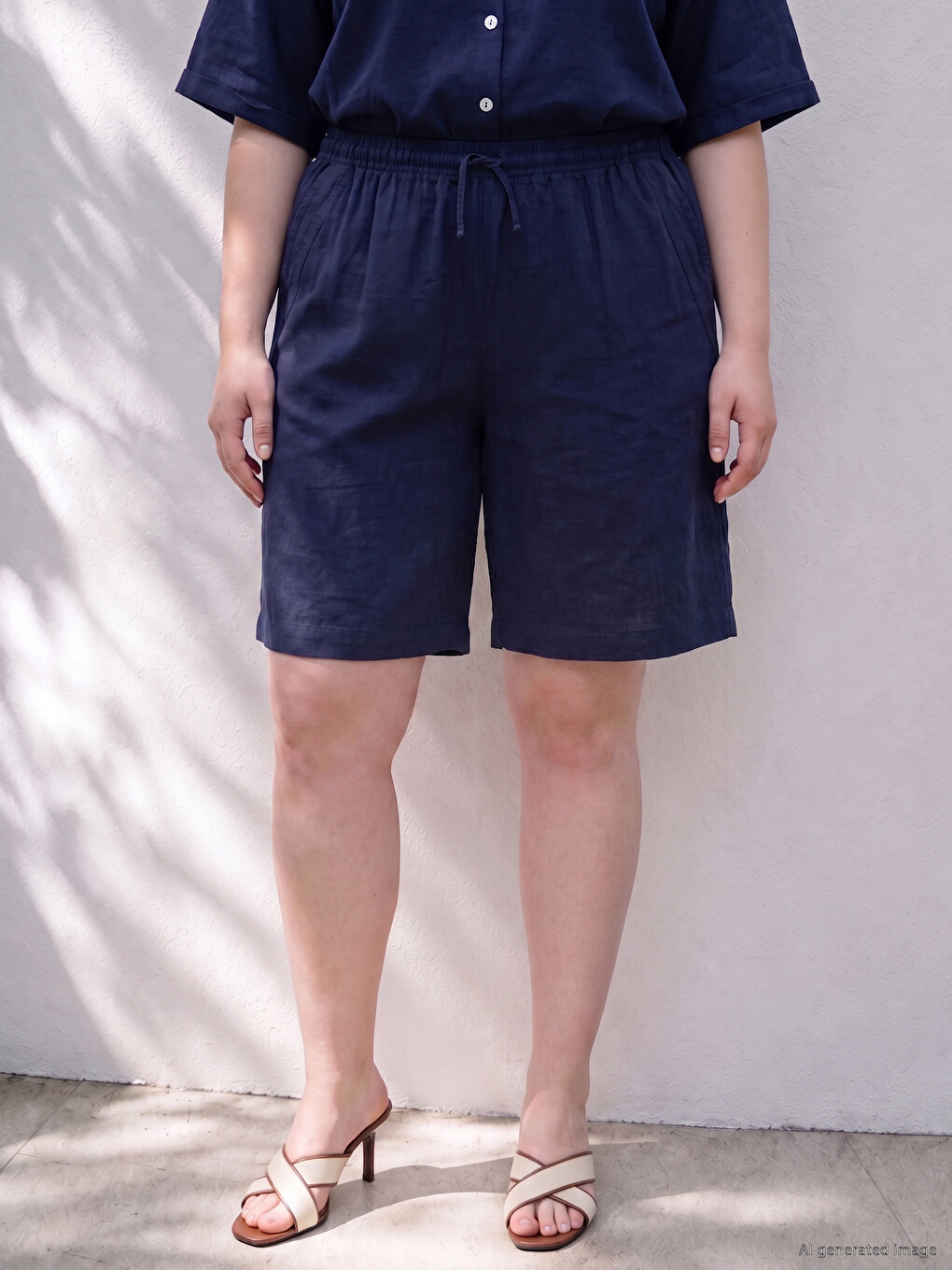 Plus Size Linen Blend Women's Shorts-1