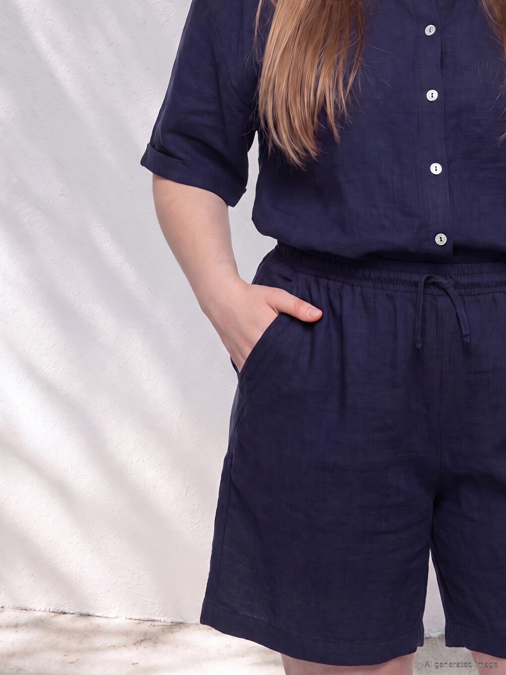 Plus Size Linen Blend Women's Shorts-2