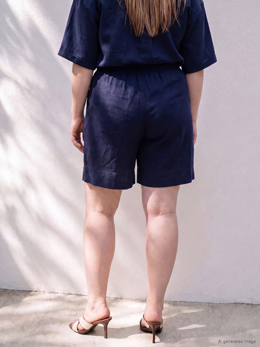 Plus Size Linen Blend Women's Shorts-3