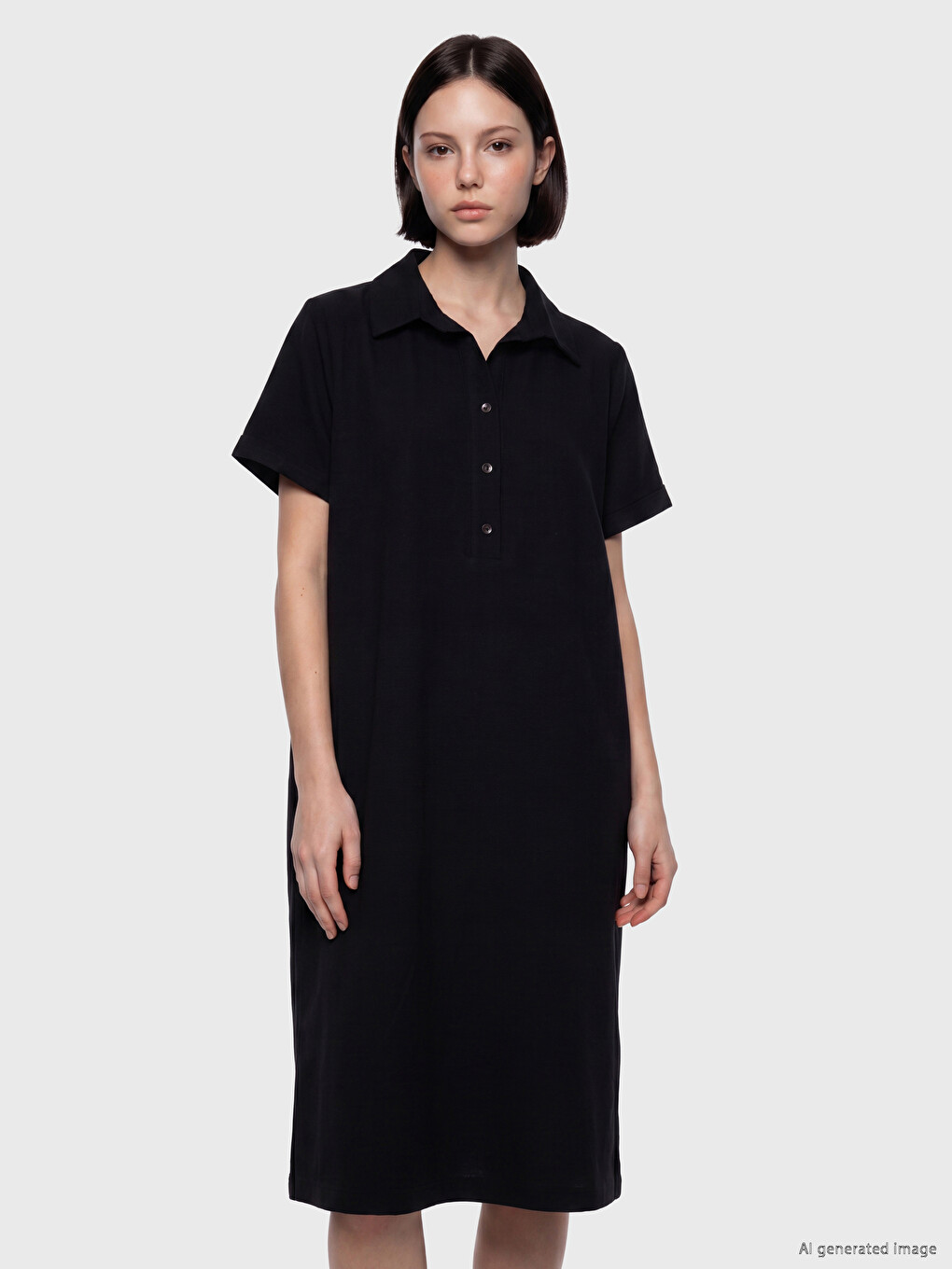 Siyah Polo Yaka Elbise-1
