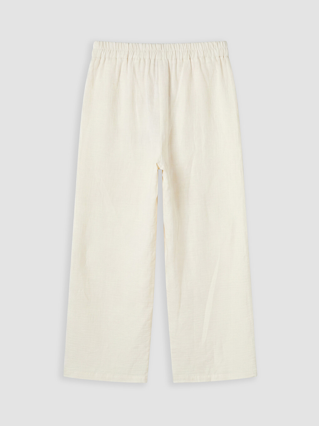 Ekru Beli Lastikli Kadın Pantolon-1