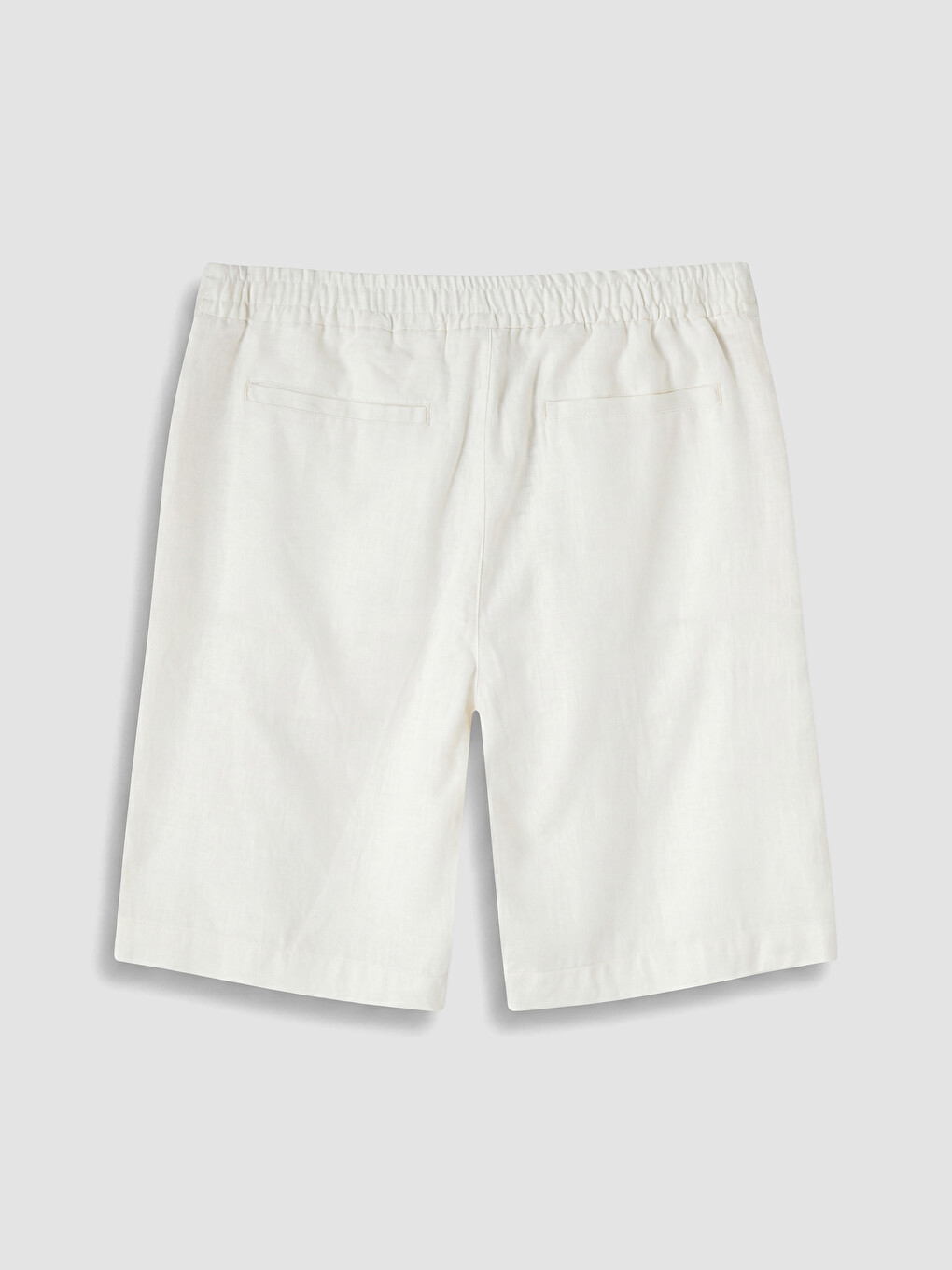 Beyaz Regular Fit Keten Karışımlı Erkek Şort-3
