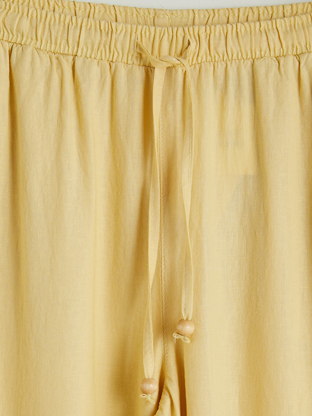 Sarı Beli Lastikli Keten Karışımlı Kadın Pantolon-2