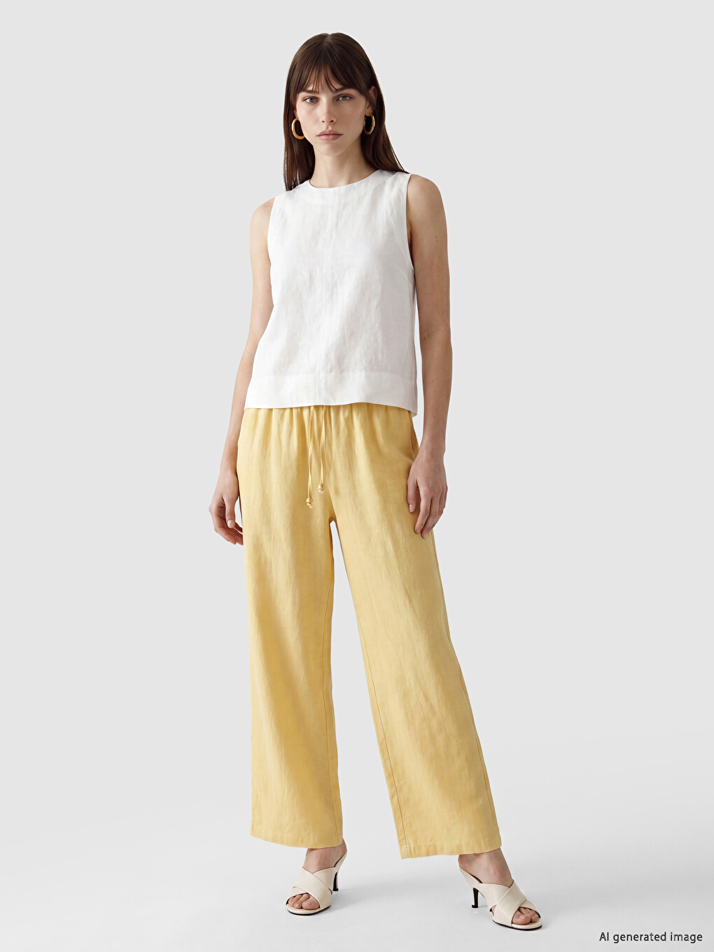 Elastic Waist Linen Blend Women's Trousers