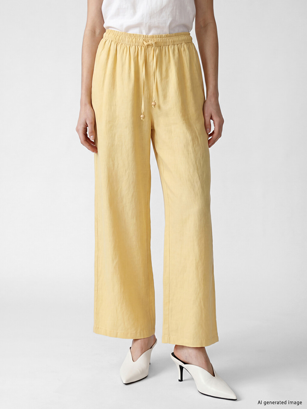Elastic Waist Linen Blend Women's Trousers-1