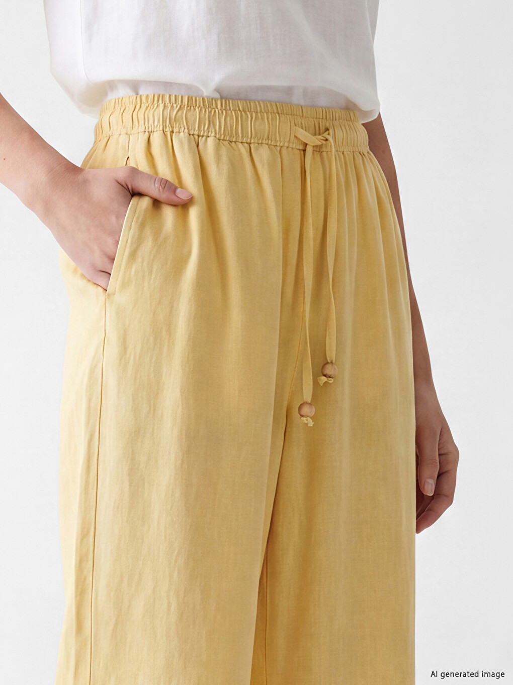 Elastic Waist Linen Blend Women's Trousers-2