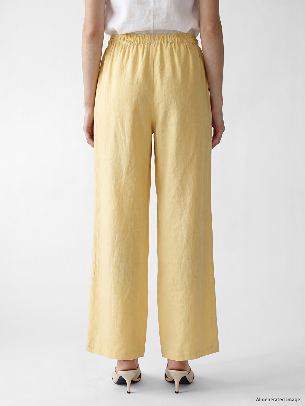 Elastic Waist Linen Blend Women's Trousers-3