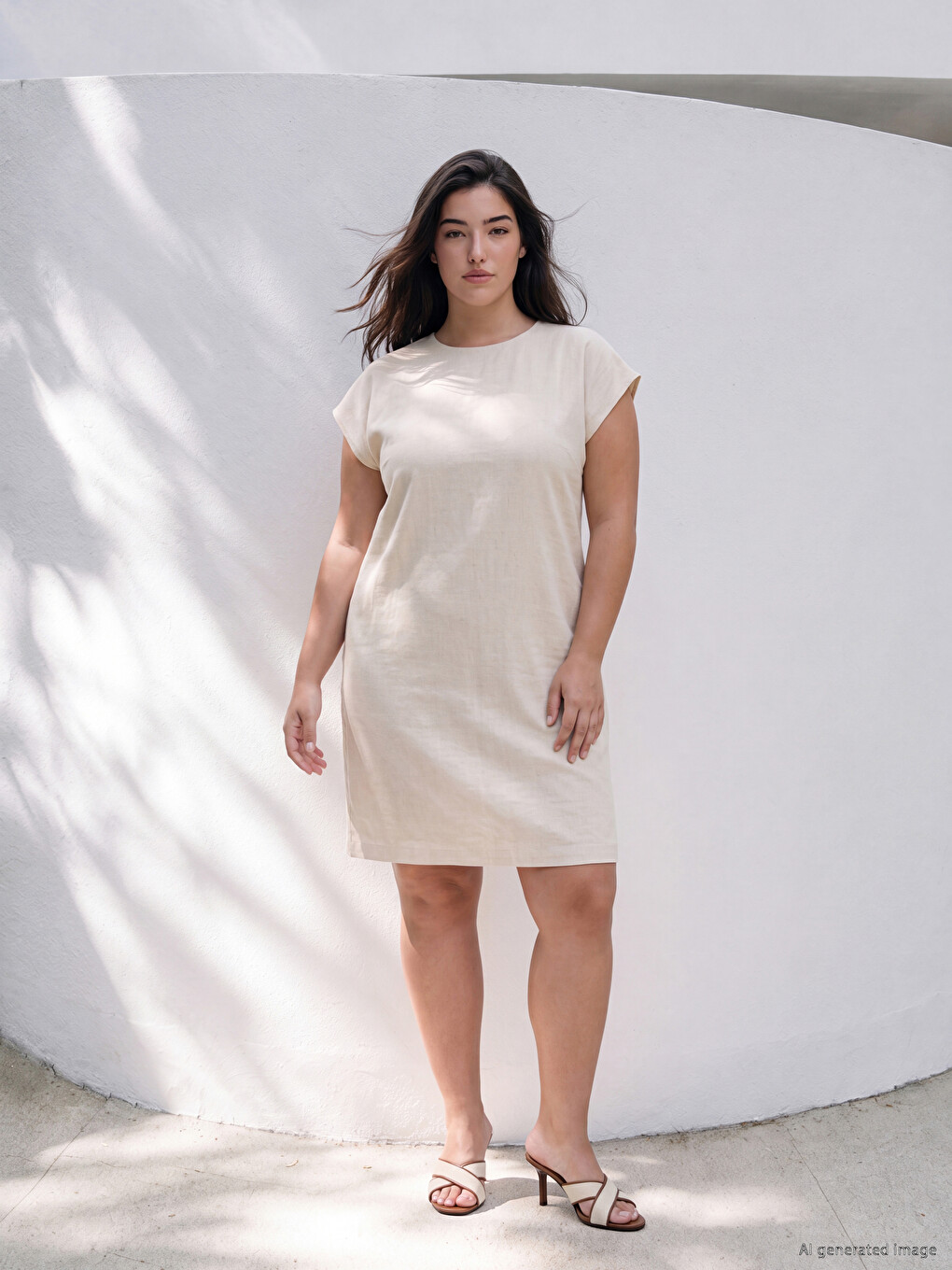 Crew Neck Linen Blend Mini Dress-3