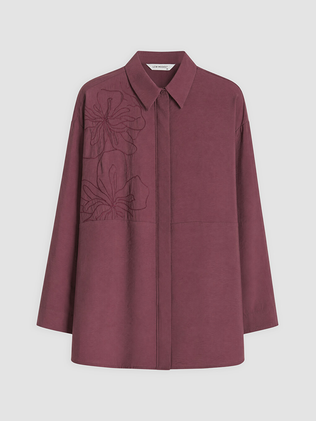 Bordo Nakışlı Modal Karışımlı Kadın Gömlek Tunik-4