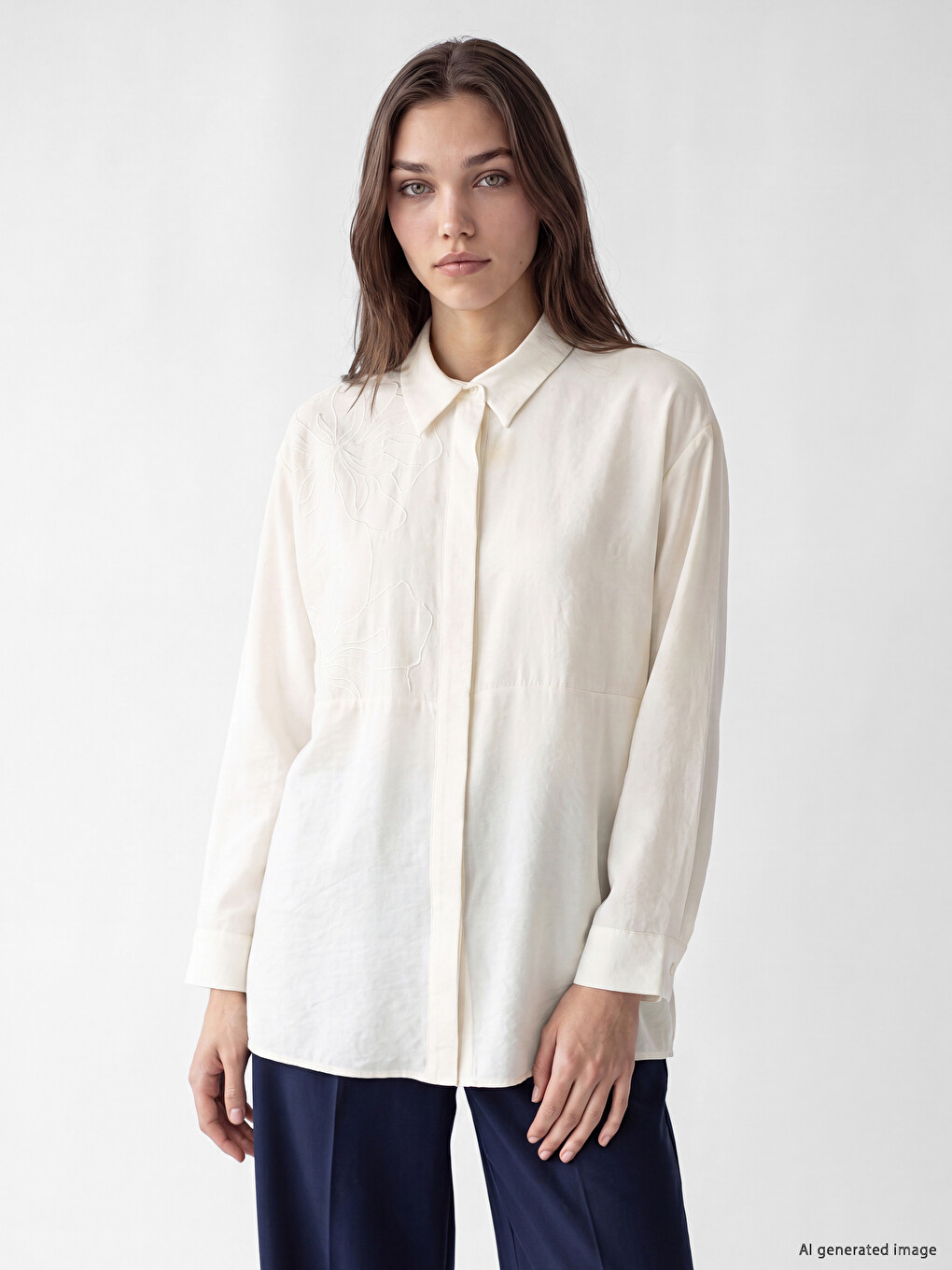 Embroidered Modal Blend Women's Shirt Tunic