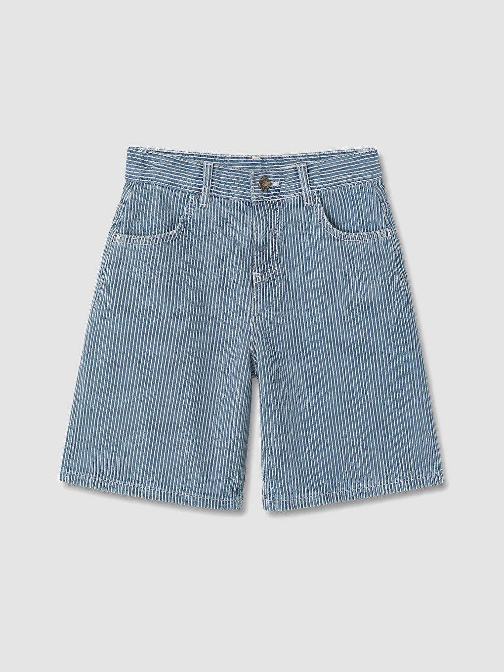 İndigo Regular Fit Çizgili Erkek Çocuk Jean Şortolon