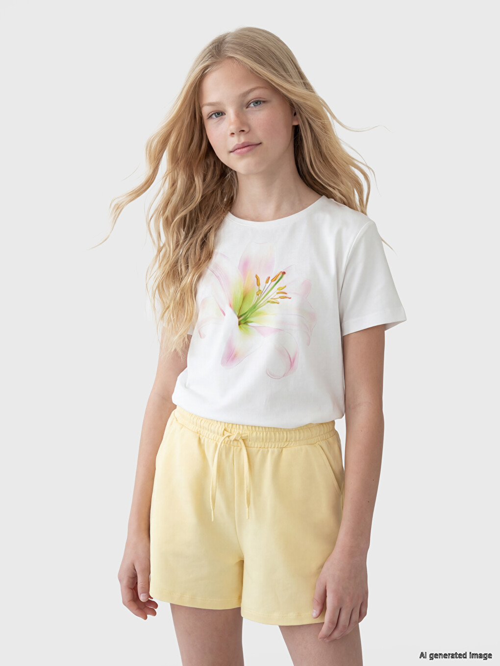 Crew Neck Floral Printed Girls' T-shirt