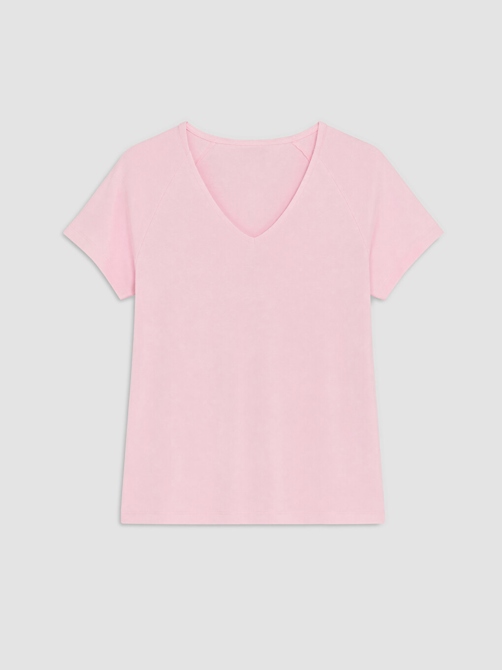 Pembe V Yaka %100 Pamuklu Kadın Tişört
