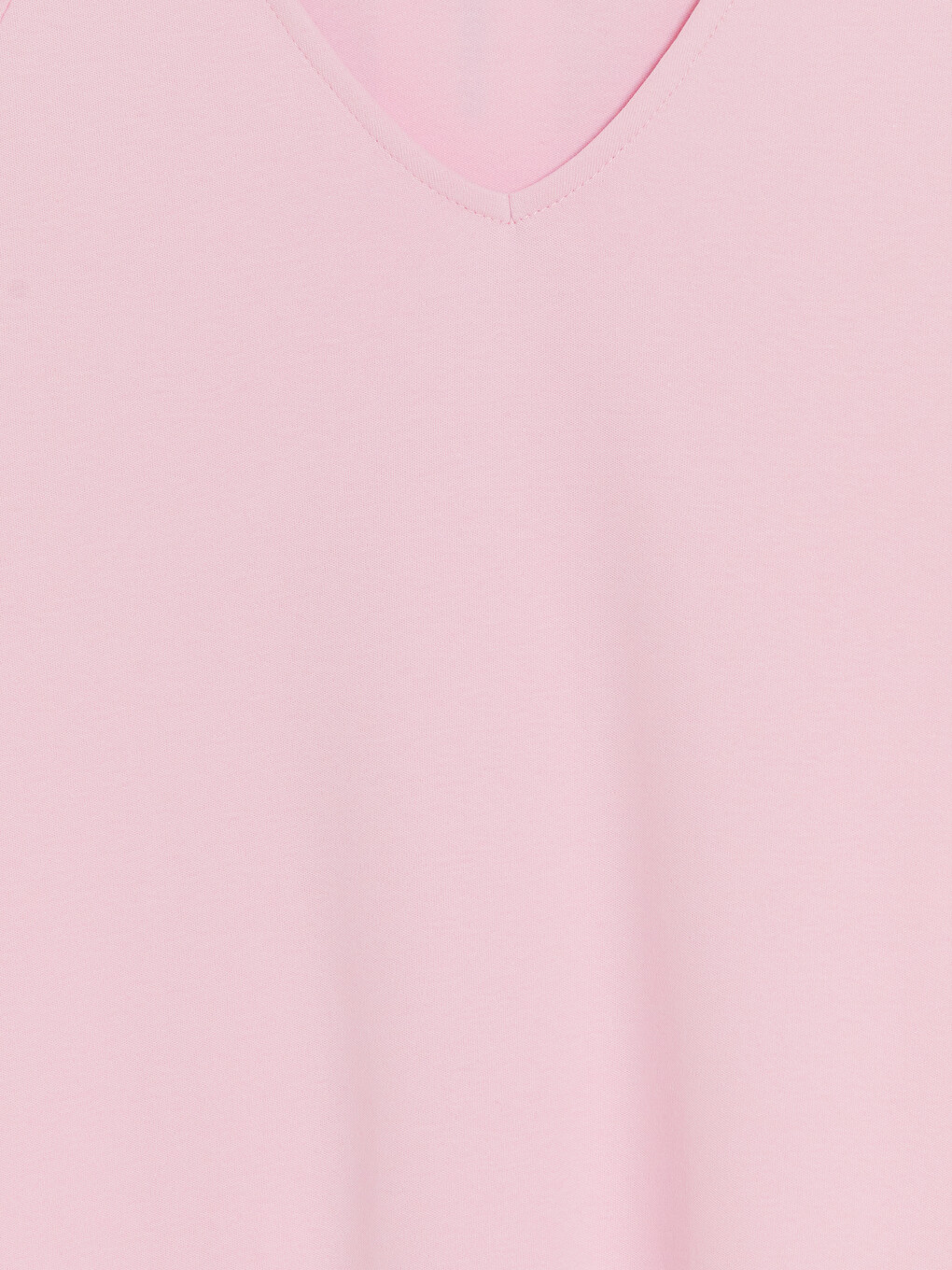 Pembe V Yaka %100 Pamuklu Kadın Tişört-2