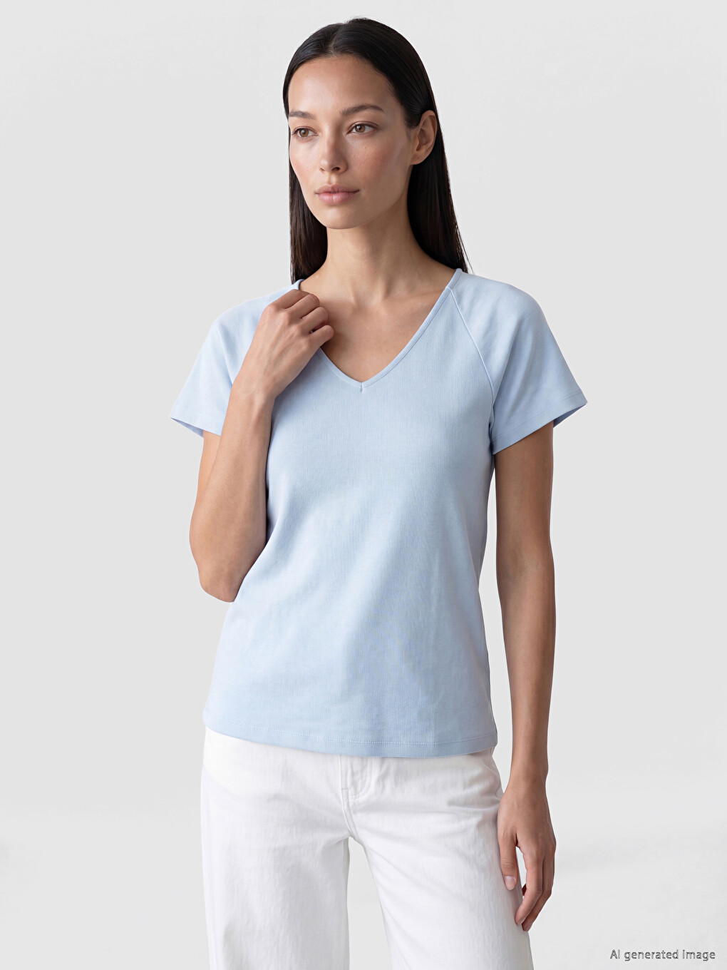 V Neck 100% Cotton Women's T-shirt