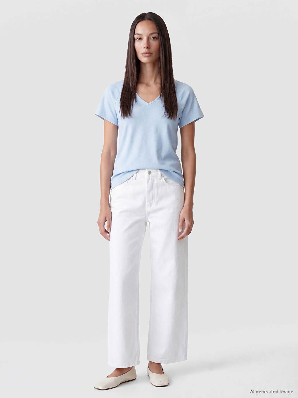 V Neck 100% Cotton Women's T-shirt-1