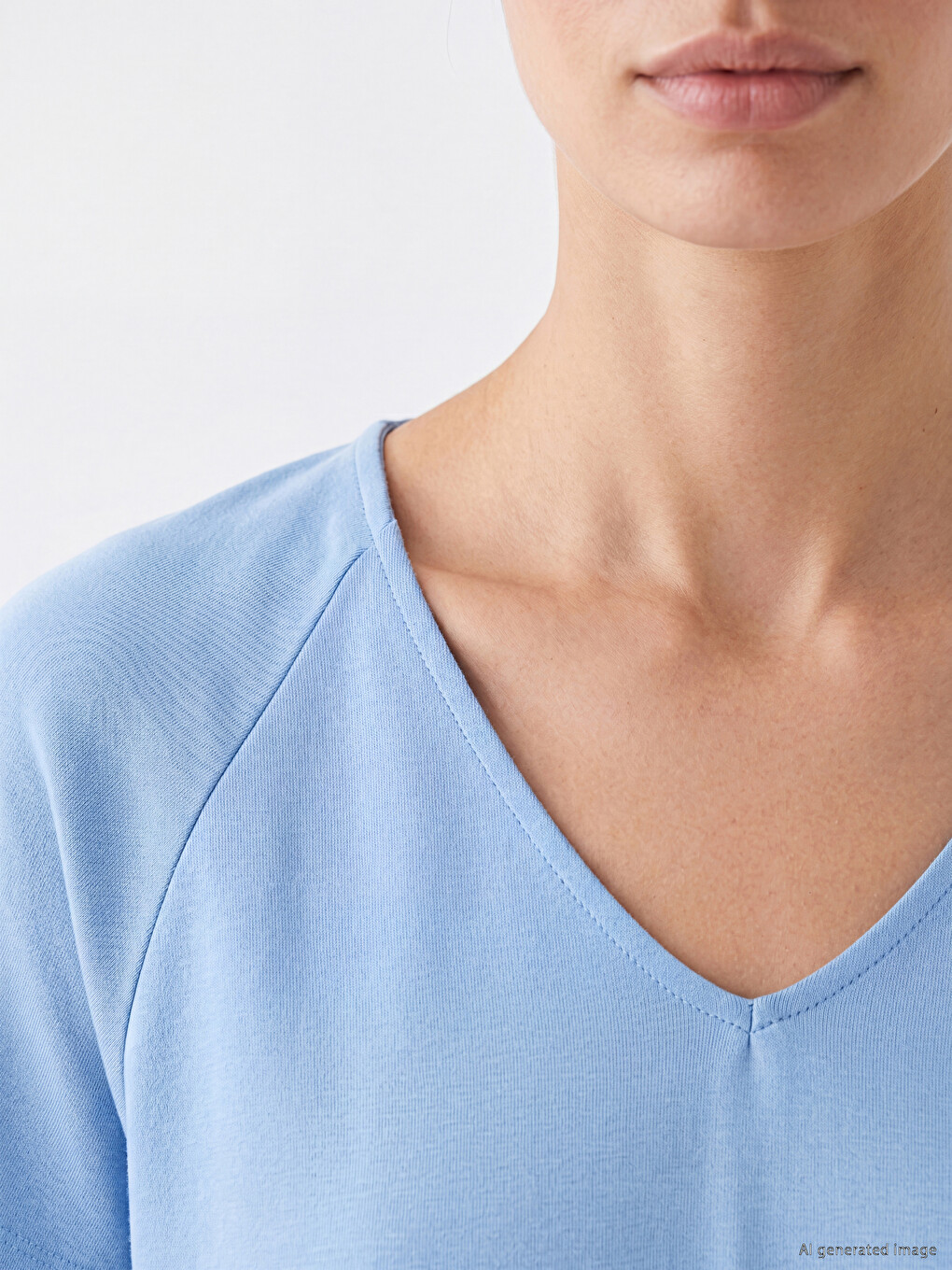 V Neck 100% Cotton Women's T-shirt-2