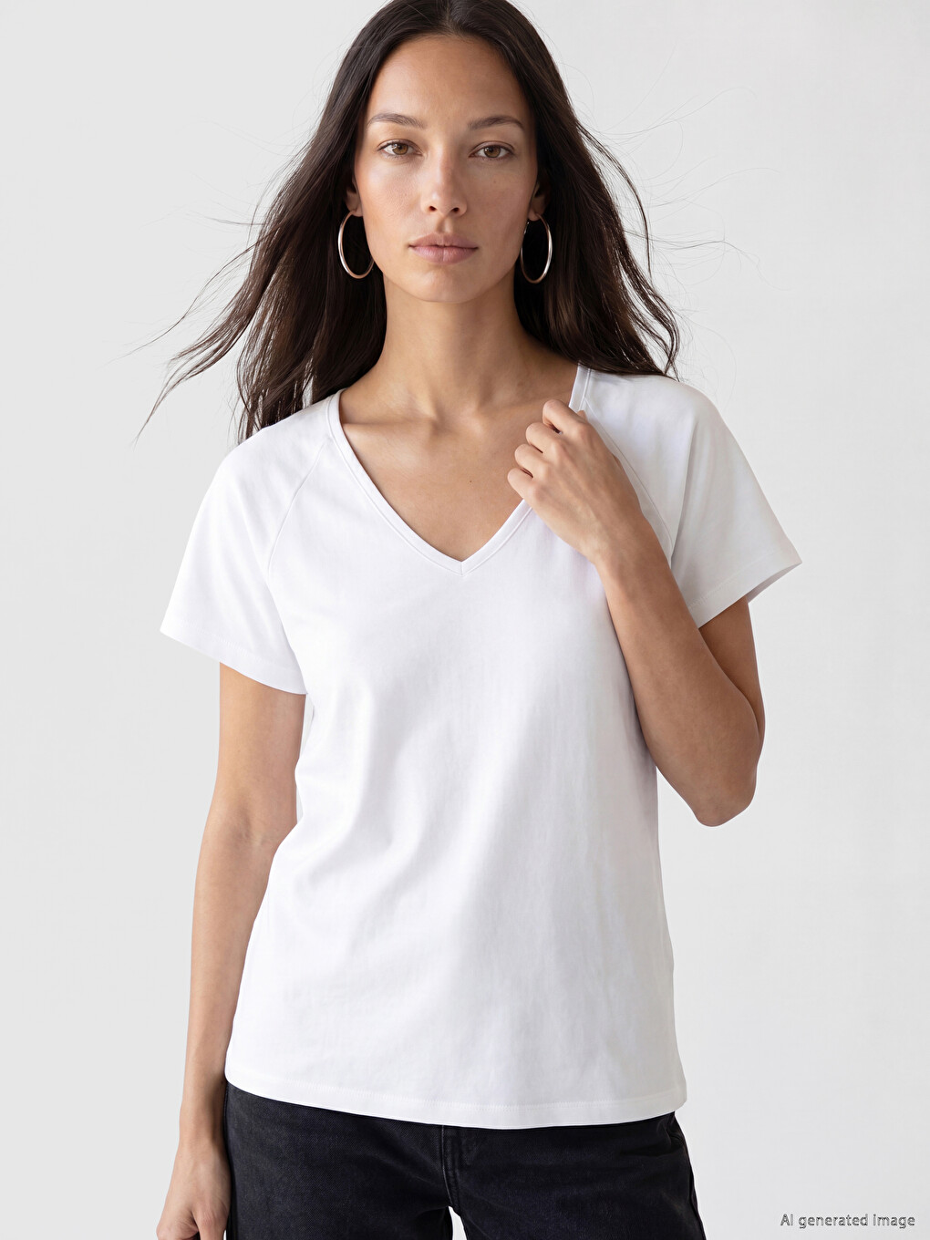 V Neck 100% Cotton Women's T-shirt