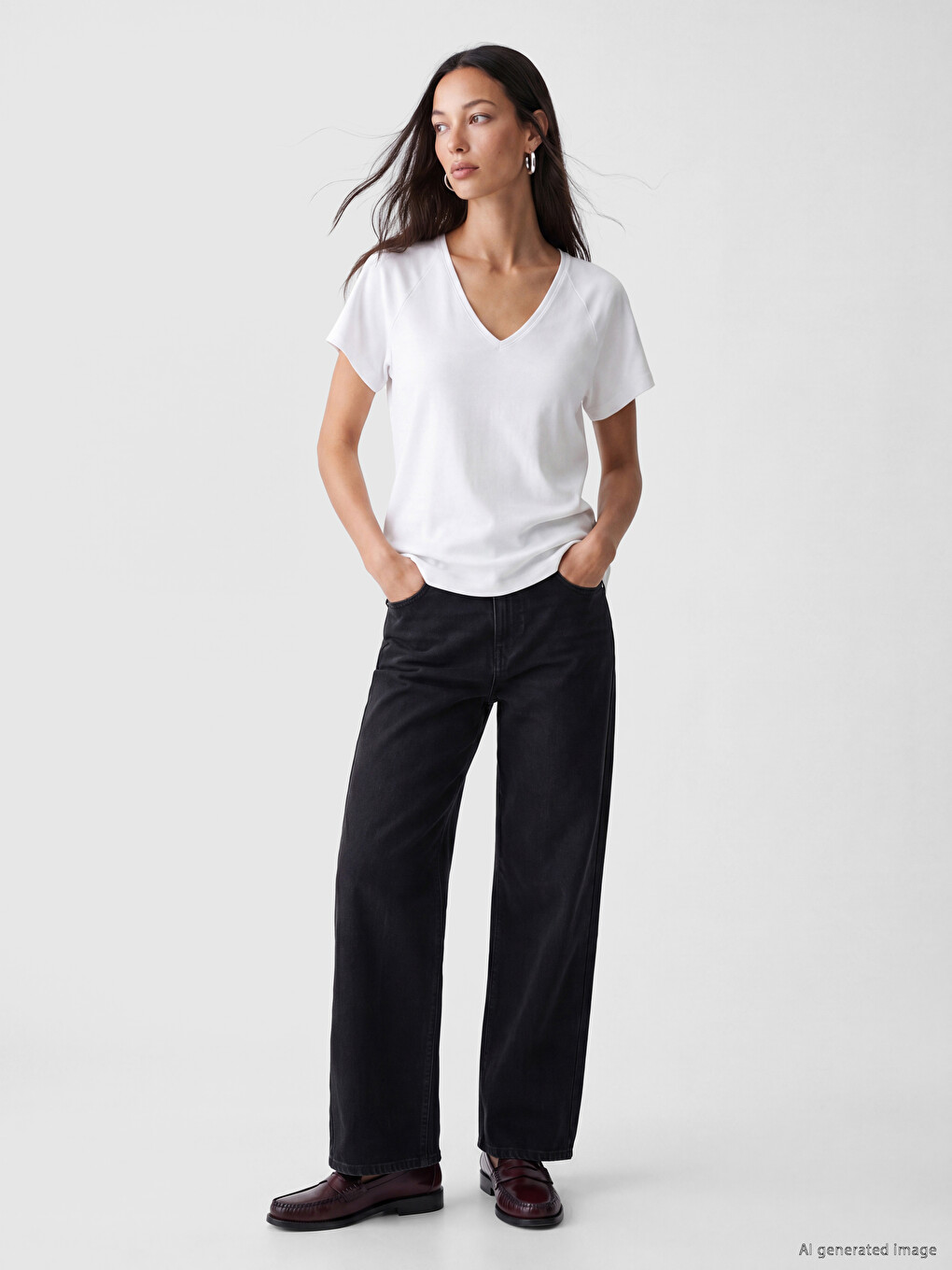 V Neck 100% Cotton Women's T-shirt-1