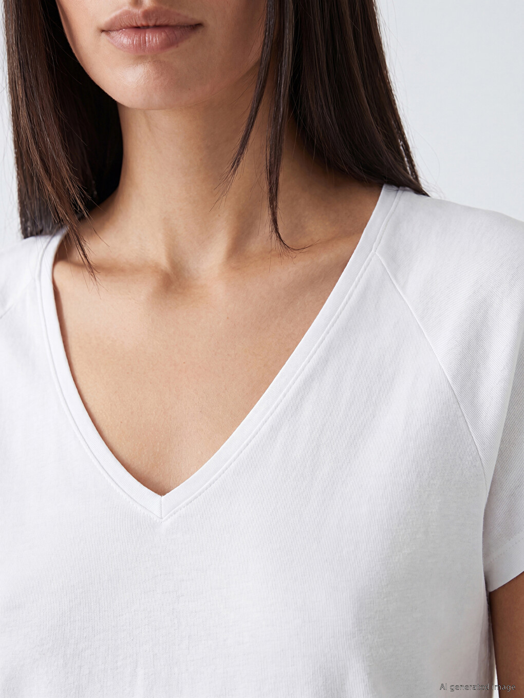 V Neck 100% Cotton Women's T-shirt-2