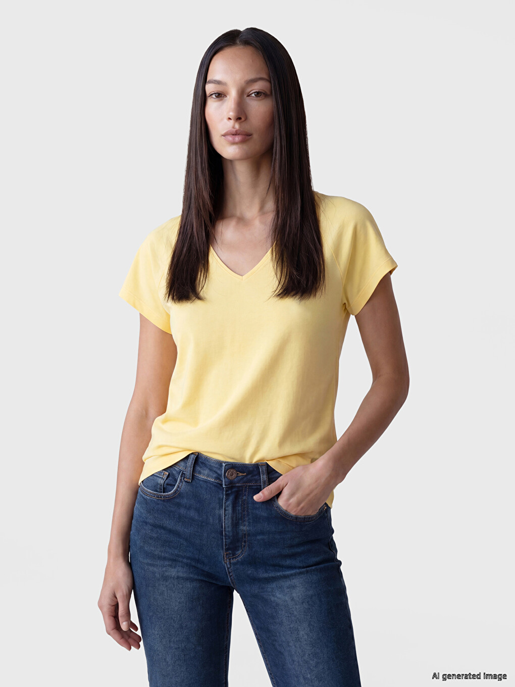 V Neck 100% Cotton Women's T-shirt