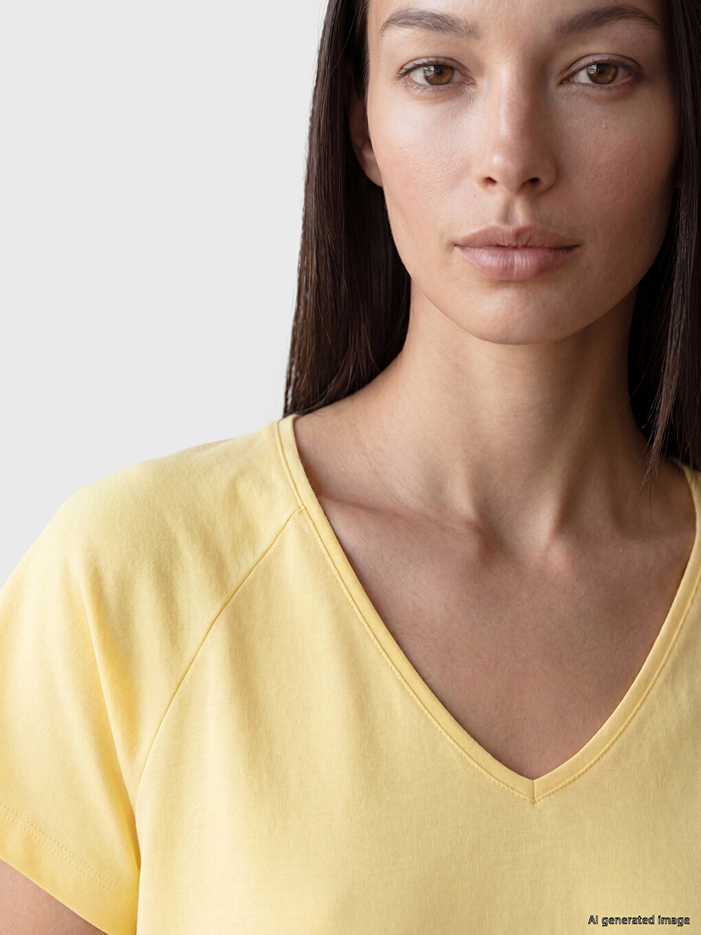 V Neck 100% Cotton Women's T-shirt-2