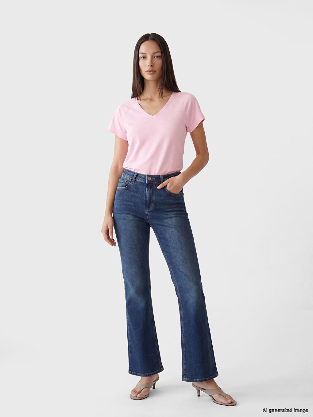 V Neck 100% Cotton Women's T-shirt-1