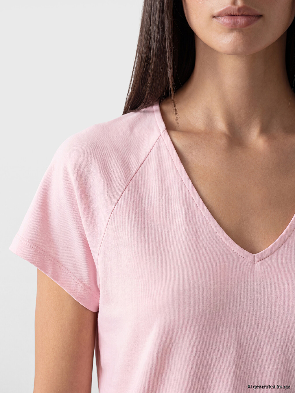 V Neck 100% Cotton Women's T-shirt-2