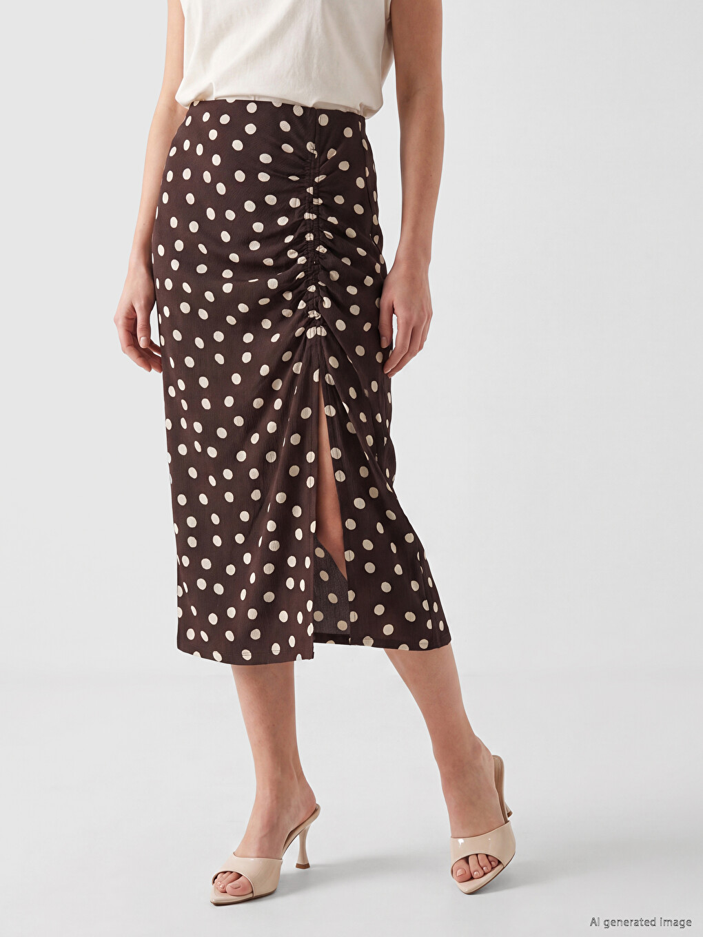 Jupe Fendue Froncée À Taille Élastique-1