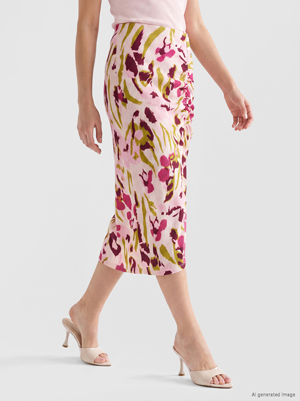 Jupe Fendue Froncée À Taille Élastique-2