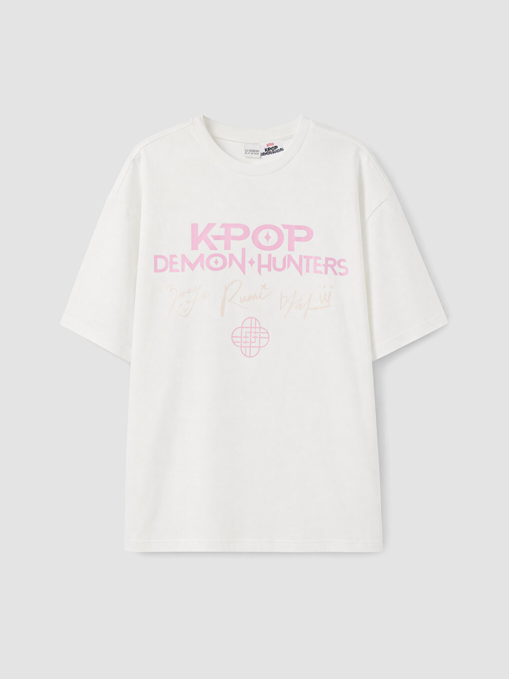 Beyaz K-Pop Demon Hunters Baskılı Kız Çocuk Tişört-1