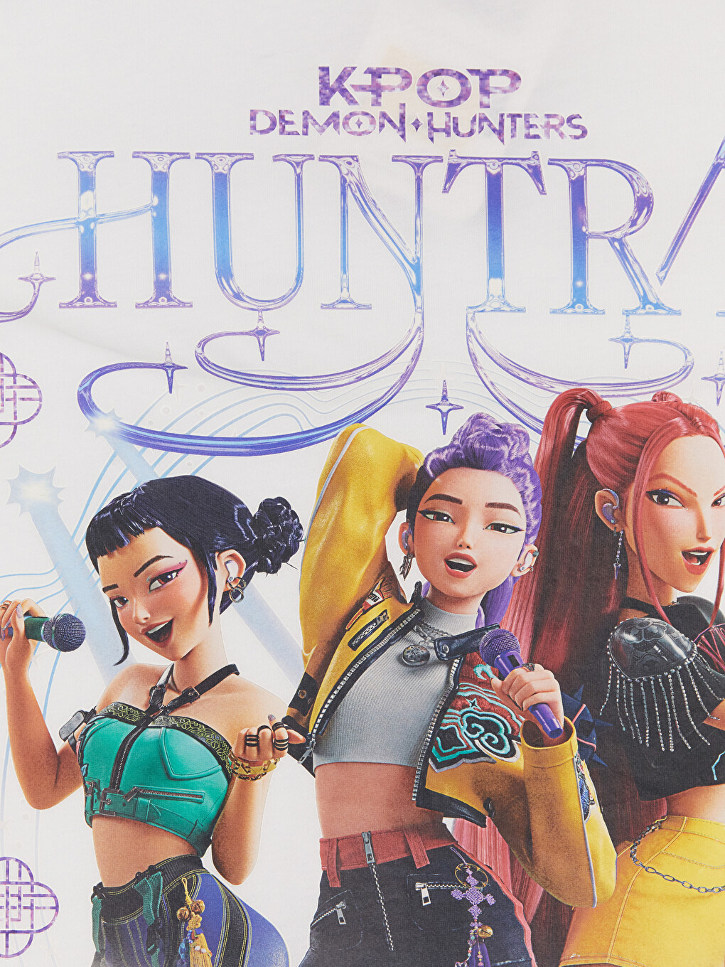 Beyaz K-pop Demon Hunters Baskılı Kız Çocuk Tişört-1
