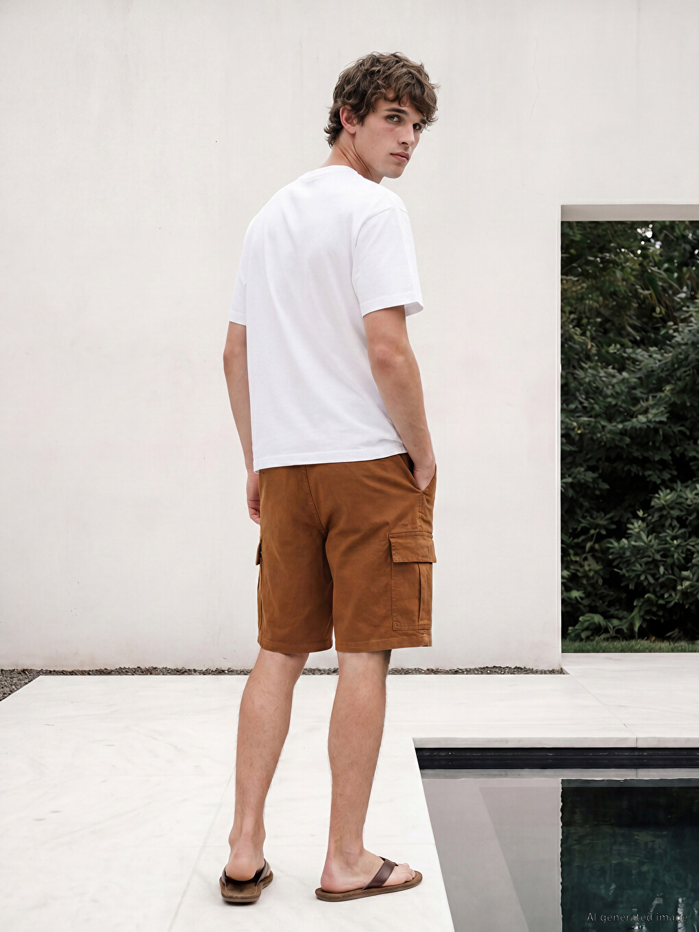 Kahverengi Loose Fit Erkek Kargo Şort-2