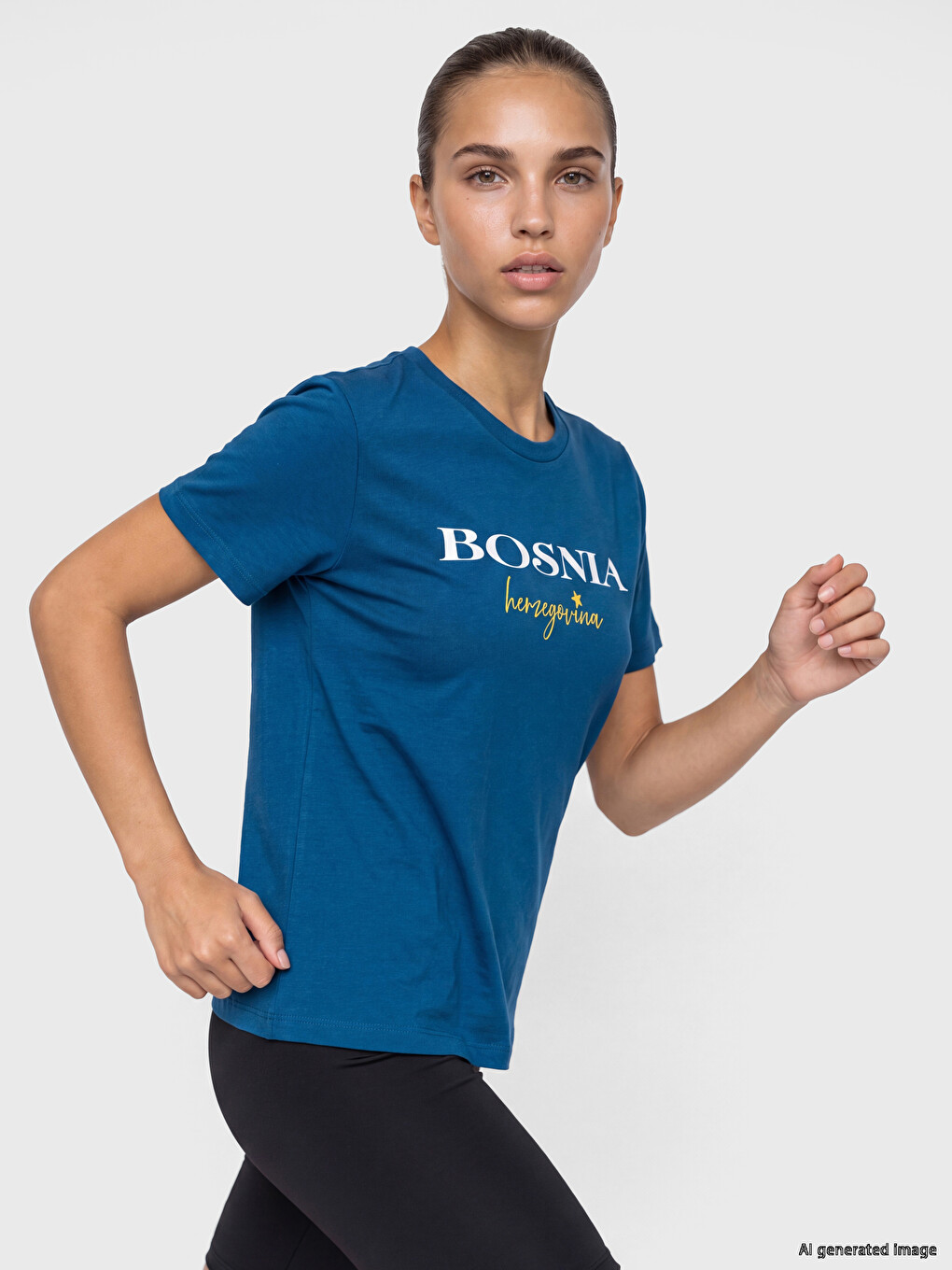 Mavi Bosna Baskılı %100 Pamuklu Kadın Tişört