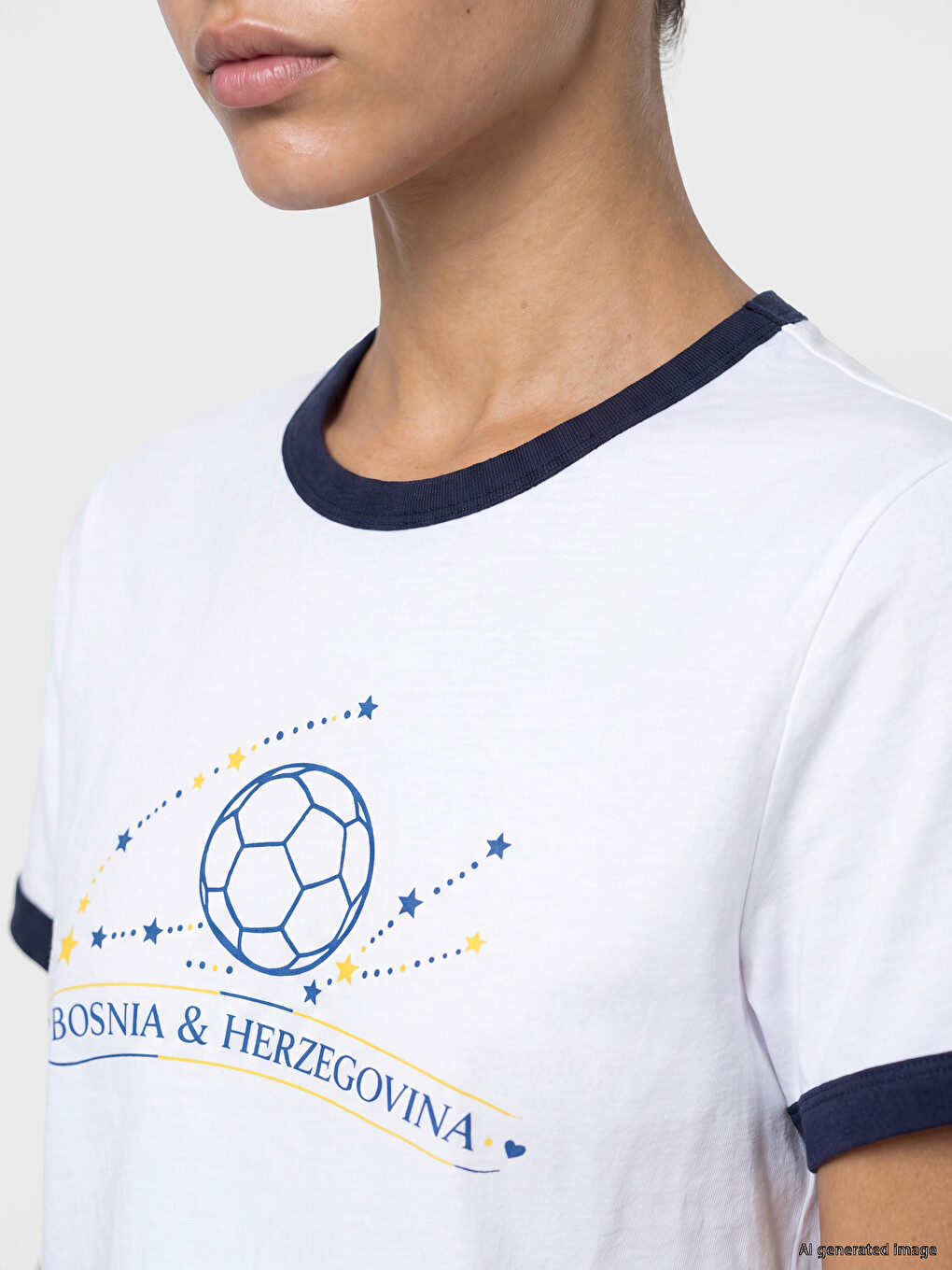 Beyaz Bosna Hersek Baskılı %100 Pamuklu Kadın Spor Tişört-2