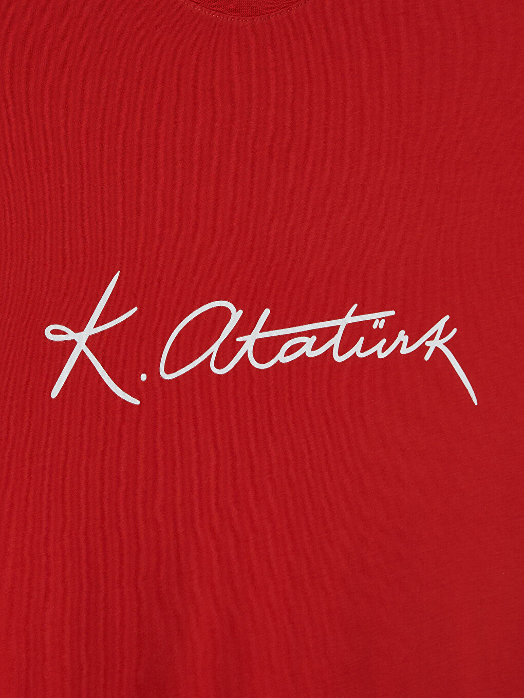 Kırmızı Bisiklet Yaka Atatürk İmzası Baskılı Erkek Tişört-5