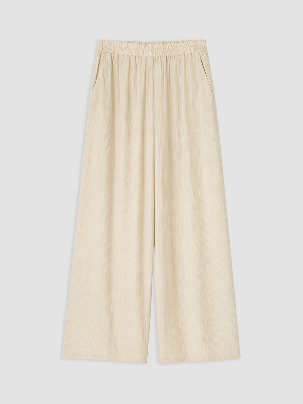 Ekru Beli Lastikli Geniş Paça Kadın Pantolon