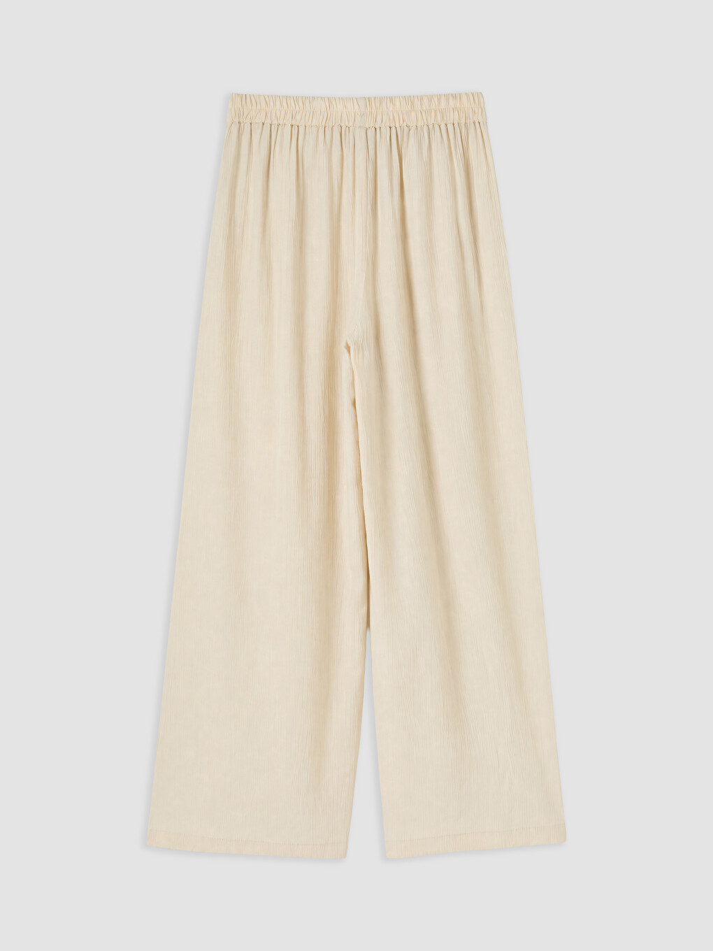 Ekru Beli Lastikli Geniş Paça Kadın Pantolon-1
