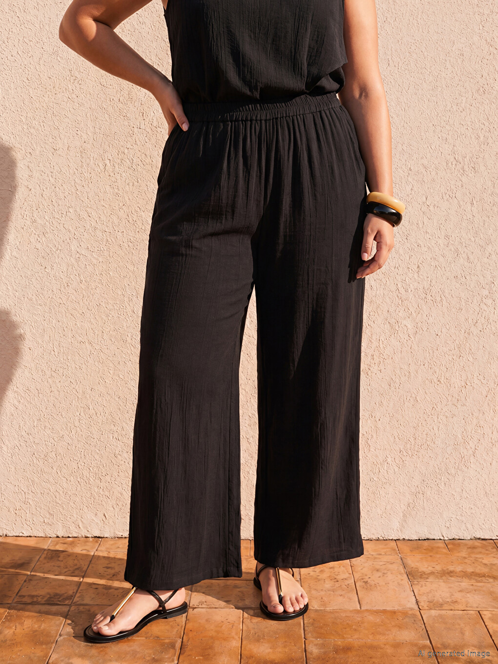 Elastic Waist Wide Leg Women's Trousers-1